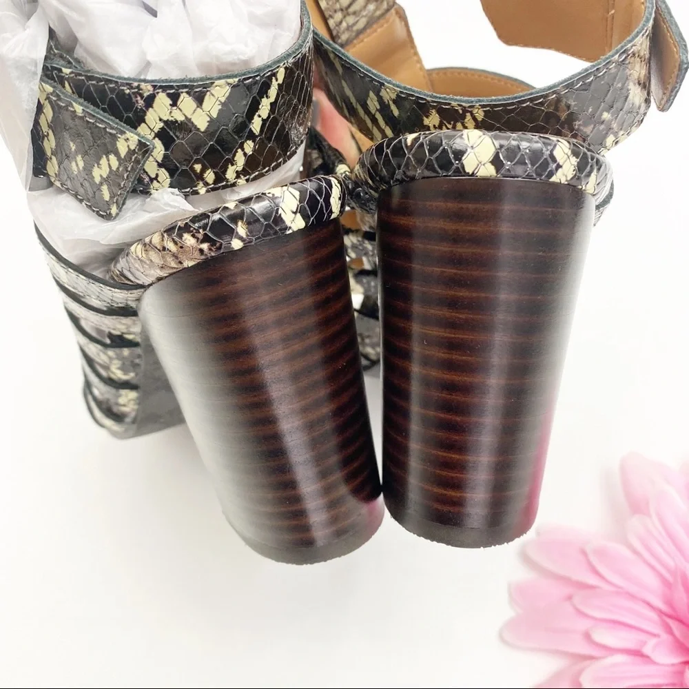 Vionic Perk Sami Leather Caged Heeled Sandals: Black Boa Snakeskin